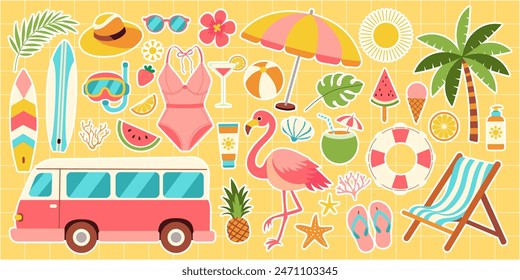 Summer Vibes: Playful Stickers Collection of Beach Essentials