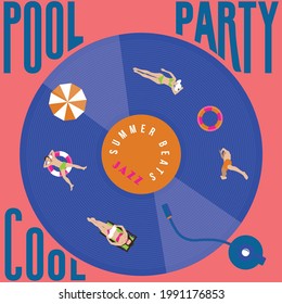 summer vibes pool party retro colorful vector design