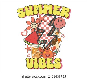 Summer vibes Retro Groovy T-shirt, Summer T-shirt Design, Summer Vibes, Beach Quotes, Beach Vibes, Summer Quote, 70s Retro, Ocean, Vacation Quotes, Cut Files For Cricut and Silhouette