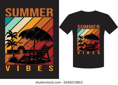 Summer Vibes Retro Sunset Beach TShirt Design