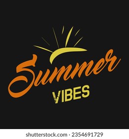 Summer vibes seasonal calligraphic lettering can be used for invitations, posters, banners and greeting card template.