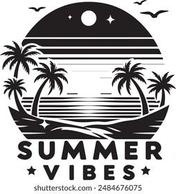 Summer Vibes Silhouette Vector Art Illustration 