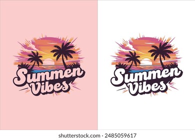 Summer vibes silhouette vector illustration typography