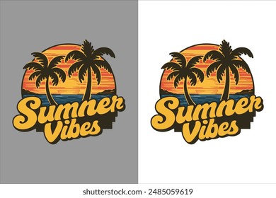 Summer vibes silhouette vector illustration typography