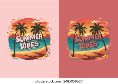 Summer vibes silhouette vector illustration typography