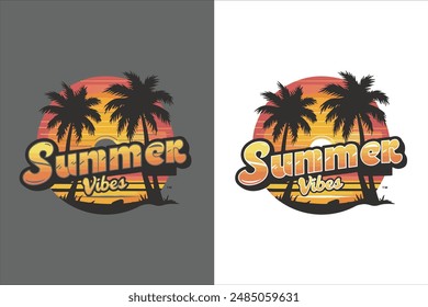 Summer vibes silhouette vector illustration typography