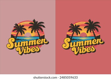 Summer vibes silhouette vector illustration typography