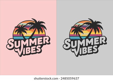 Summer vibes silhouette vector illustration typography