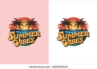 Summer vibes silhouette vector illustration typography