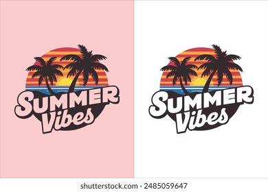 Summer vibes silhouette vector illustration typography