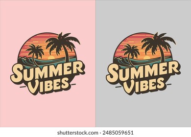 Summer vibes silhouette vector illustration typography