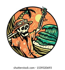 Summer Vibes Skeleton Horror Halloween Relax Summer Graphic Illustration Vector Art T-shirt Design