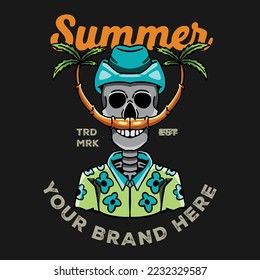 Summer Vibes Skeleton Horror Halloween Relax Summer Graphic Illustration Vector Art T-shirt Design