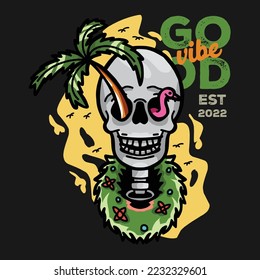 Summer Vibes Skeleton Horror Halloween Relax Summer Graphic Illustration Vector Art T-shirt Design