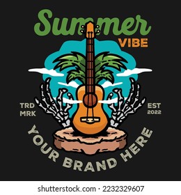 Summer Vibes Skeleton Horror Halloween Relax Summer Graphic Illustration Vector Art T-shirt Design