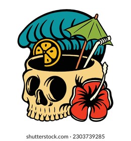 Summer Vibes Skull Wave Illustration