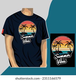 summer vibes slogan typography illustration vector with t shirt mockup	