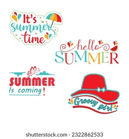 Summer vibes sticker set bundle and vector design.