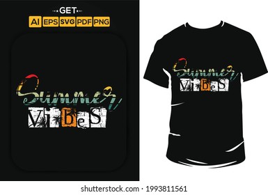 Summer vibes stylish typography t-shirt and apparel trendy design with palm trees silhouettes, sunset, colorful, print, vector illustration. Beach t shirt with grunge texture.