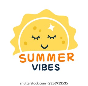 Summer Vibes Sun Badge Vector Illustration