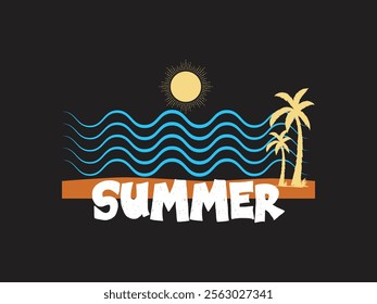 Summer vibes sun, waves, and palm trees design