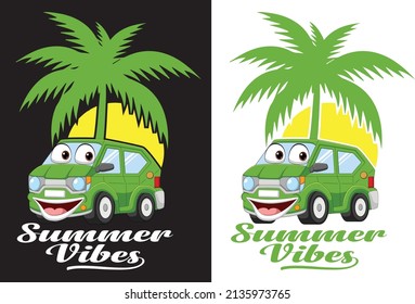 Summer Vibes Sunset T Shirt Design Free Vector and PNG, summer vibes t-shirt design for summer lovers Free Vector