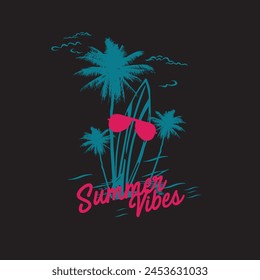 Summer Vibes surfboard palm tree beach t shirt design