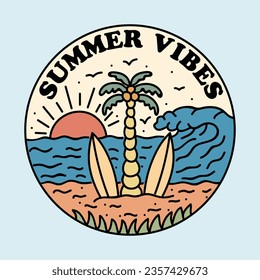 Summer vibes with surfing grahic tshirt design