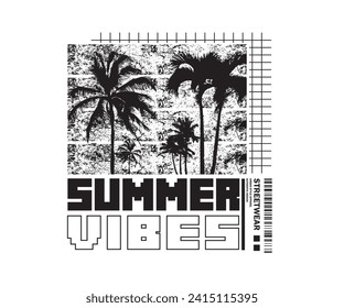 summer vibes t shirt graphics design, typography slogan on palm trees background. Palm tree vector design. Beach vibes artwork for t shirt, poster, streetwear, urban design,hoodie, etc