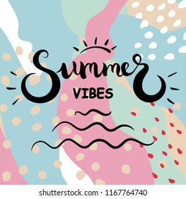 Summer vibes text. Brush calligraphy. Vector illustration