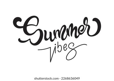 Diseño de texto de vibraciones de verano, negro vector y blanco, escritura a mano, cartel, título