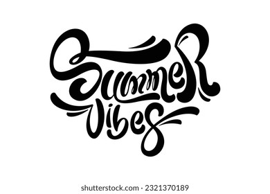 Summer Vibes Text Design, Vector Black and white, Handwriting, Banner, Title
