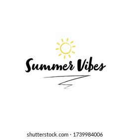 Summer Vibes textured cursive handwritten style typography with a sun icon on isolated white background