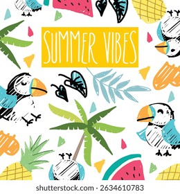 summer vibes toucan doodle vector 
