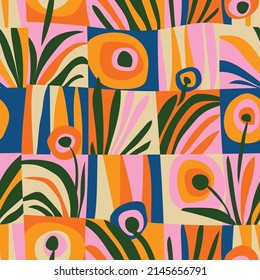 Summer vibes tropical abstract flower seamless pattern in vivid colosr for background, fabric, textile, wrap, surface, web and print design. 