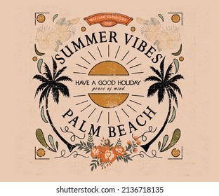 Summer vibes tropical graphic print design for t shirt  poster  apparel  fashion  sweatshirt   others  