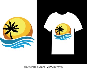Summer vibes  t-shirt design. Palm tree with ocean vibes. Tropical live. Fashion illustration design.