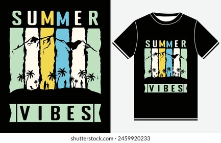Summer Vibes T-shirt, Summer t-shirt design vector, Summer Typography shirt Design Template, Palm Trees Background, Summer shirt illustration Print, Retro T shirt Design.