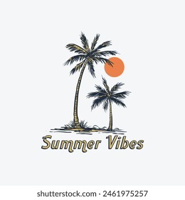 Summer Vibes tshirt, Palm beach vector graphic