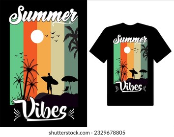 Summer vibes t-shirts Design vintage summer illustration and vector Pro Vector