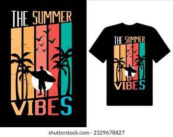 The Summer vibes t-shirts Design vintage summer illustration and vector Pro Vector