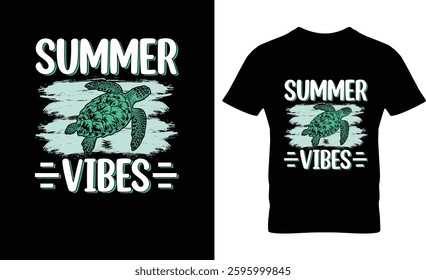 Summer Vibes turtle Printed Design Funny Cute Animal Graphic T-Shirt