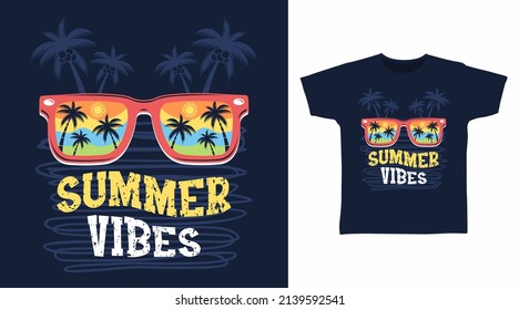 Summer vibes typography with glasses cartoon tshirt concept design