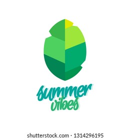 Summer vibes typography with green leaf. vector illustration.