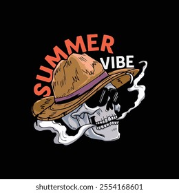 Summer vibes typography and skull vector t shirt design.