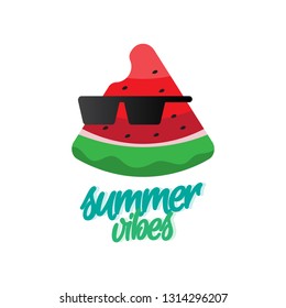 Summer vibes typography with stylish watermelon. vector illustration.