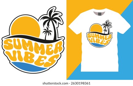 Summer vibes, Summer Vibe’s typography vector graphic t shirt design. Summer beach vacation t-shirts design illustration. Beach lover shirt ready for print, poster, banner, card, pod