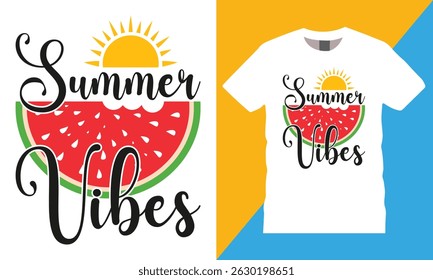 Summer vibes, Summer Vibe’s typography vector graphic t shirt design. Summer beach vacation t-shirts design illustration. Beach lover shirt ready for print, poster, banner, card, pod