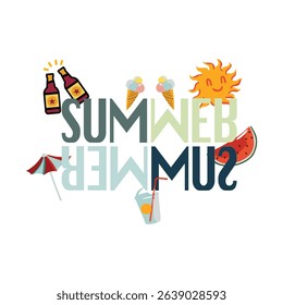 summer vibes typography vector illustration artwork with sun beer ice cream and water melon 
