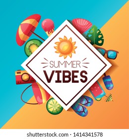 summer vibes vacations banner travel vector illustration